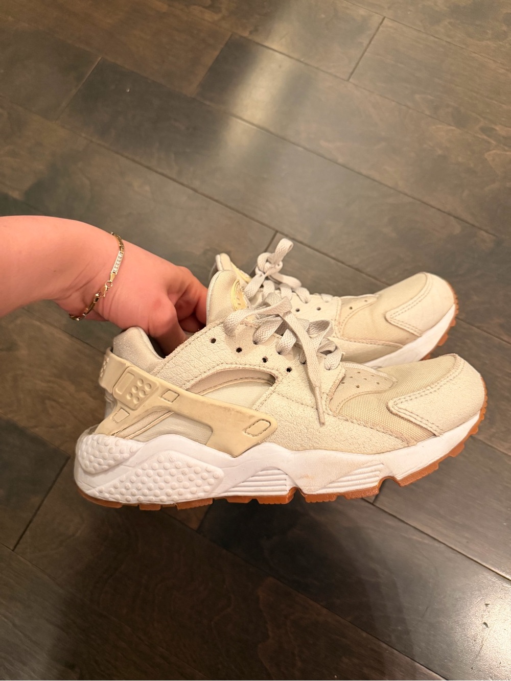 Nike Beige and White Huarache with Gum Outsole
